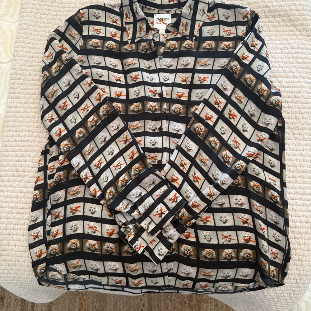 L'AGENCE Bert Stern Collab Marilyn Monroe Film Strip Motif Blouse - Rare! SZ M - Picture 4 of 5